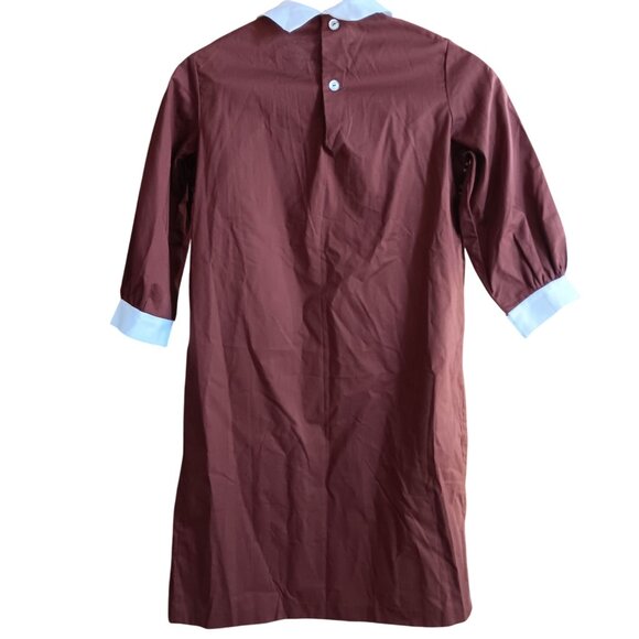 Vintage Girls 8 Dress 1970's J.C. Penney Brown Smocked White Collar & Cuffs Mod - Picture 4 of 6